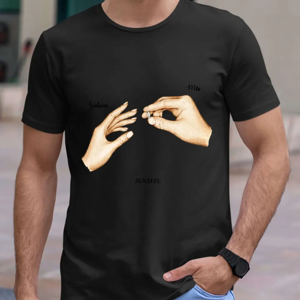 Esküvői évfordulós, névvel és dátummal póló - női, férfi