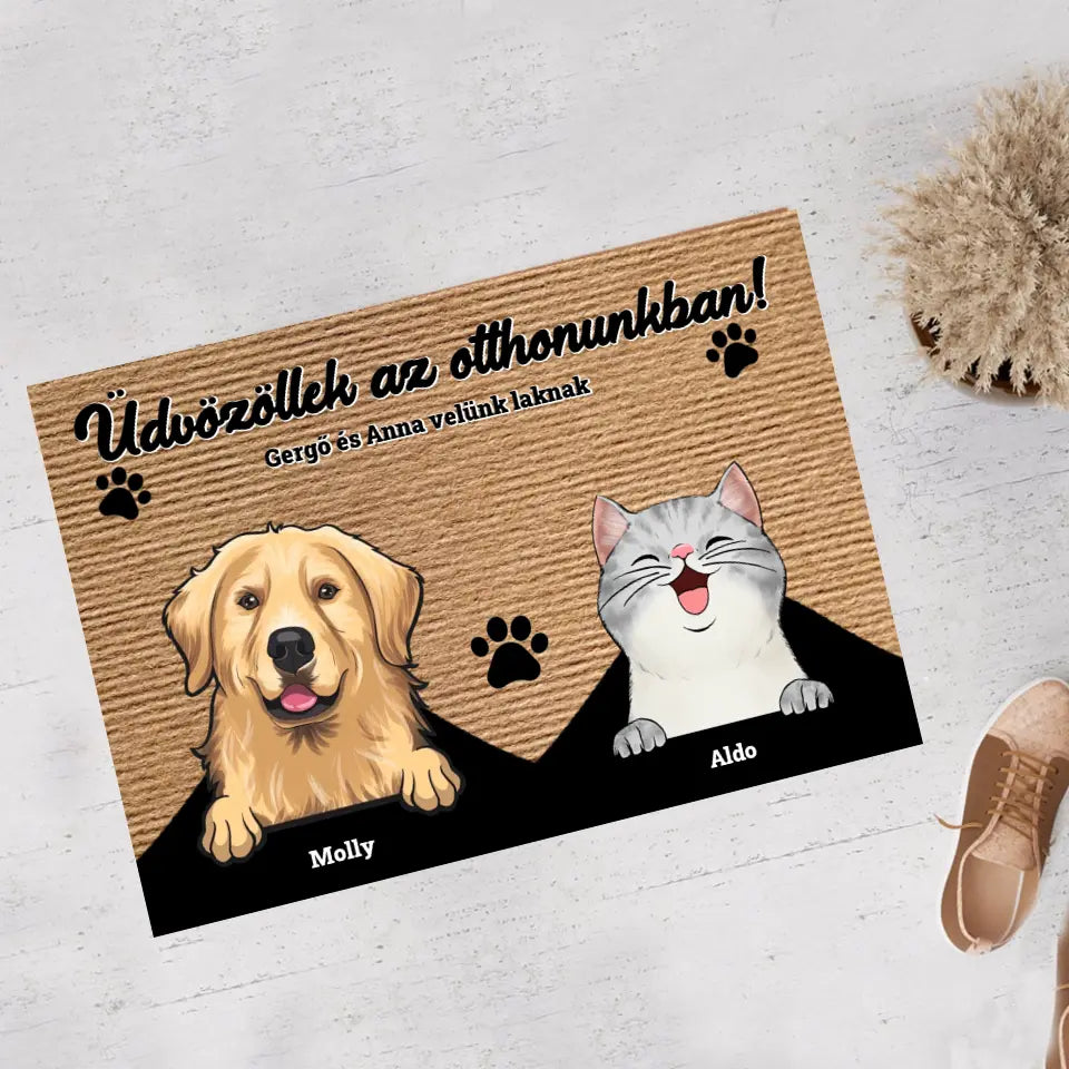 Üdvözöllek az otthonunkban lábtörlő egyedi kutyával vagy macskával - akár 5 házi kedvenc