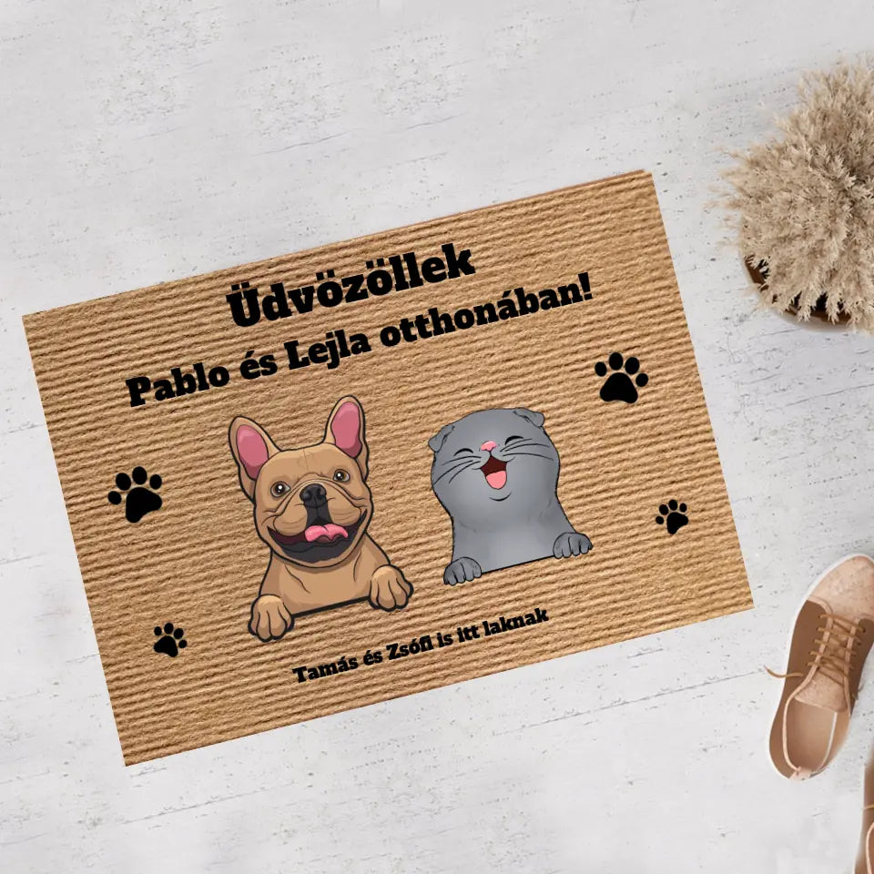 Üdvözöllek ... otthonában egyedi 1-5 házi kedvenccel - lábtörlő