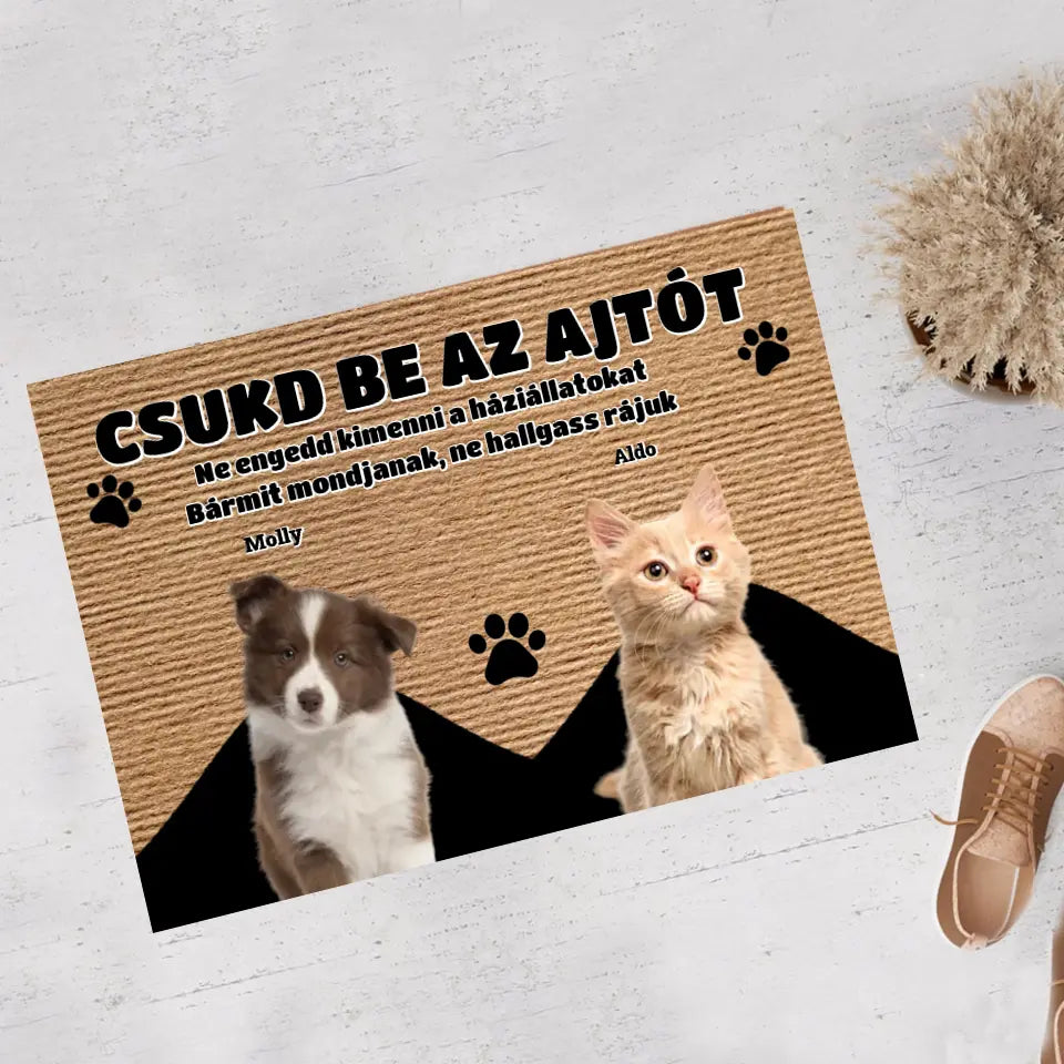 Egyedi fényképes Csukd be az ajtót lábtörlő egyedi kutyával vagy macskával