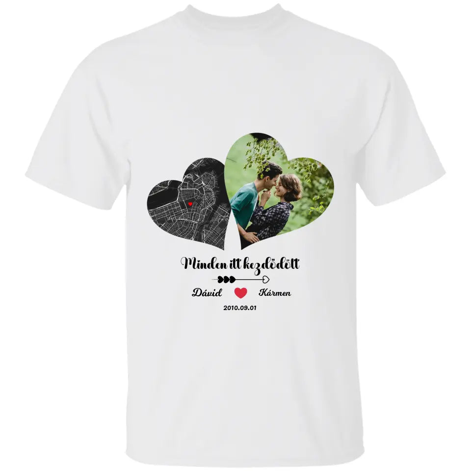 Minden itt kezdődött női, férfi póló - térképpel és fényképpel