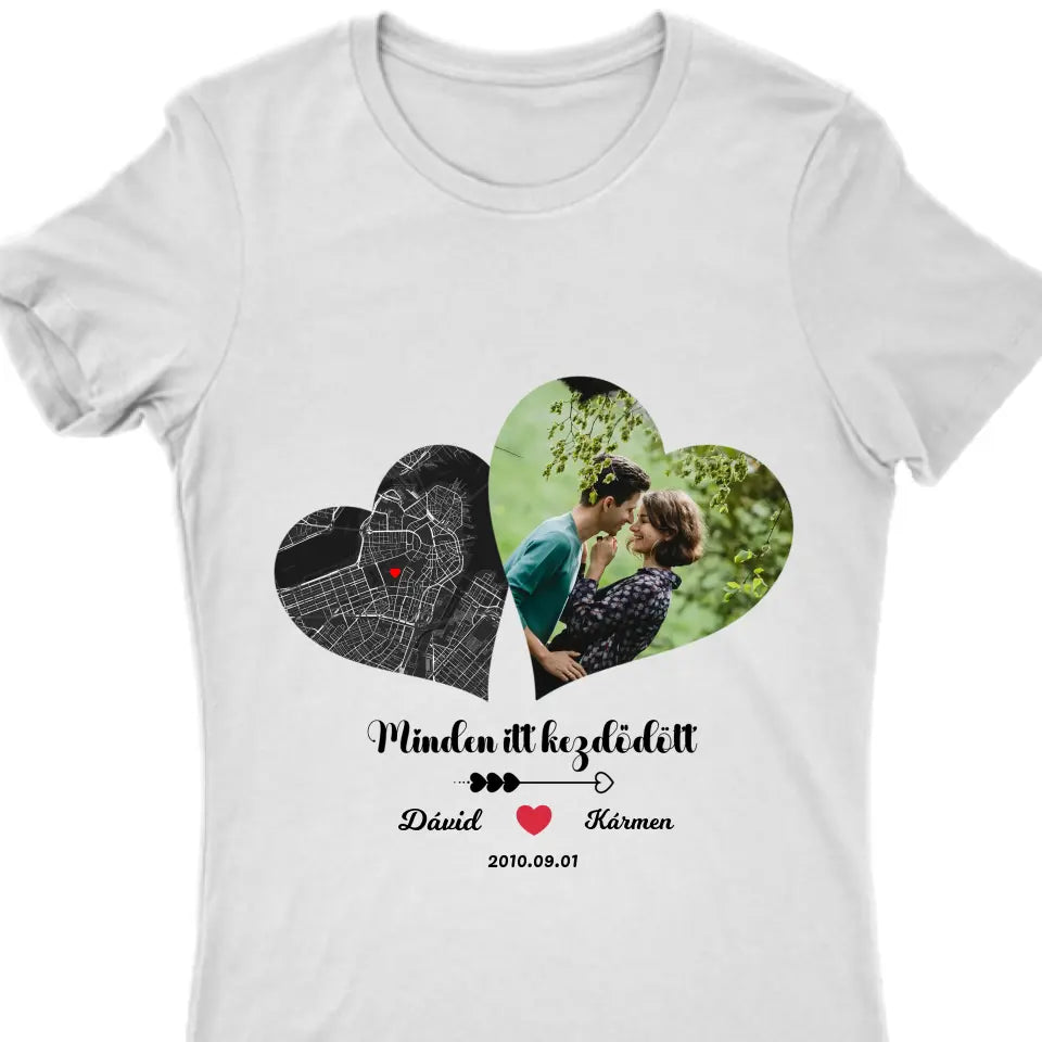 Minden itt kezdődött férfi, női póló - térképpel és fényképpel