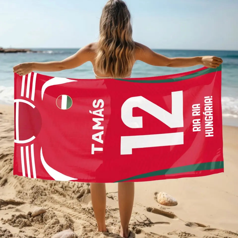 Egyedi Magyarország 2024 EB strandtörülköző - névvel és számmal