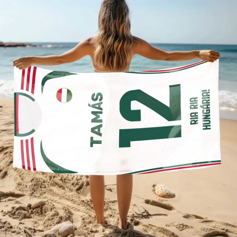 Egyedi Magyarország 2024 EB IDEGEN strandtörülköző - névvel és számmal