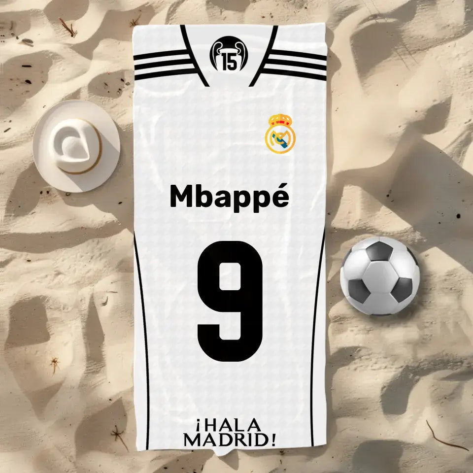 Egyedi Real Madrid 2024-25 strandtörülköző - névvel és számmal