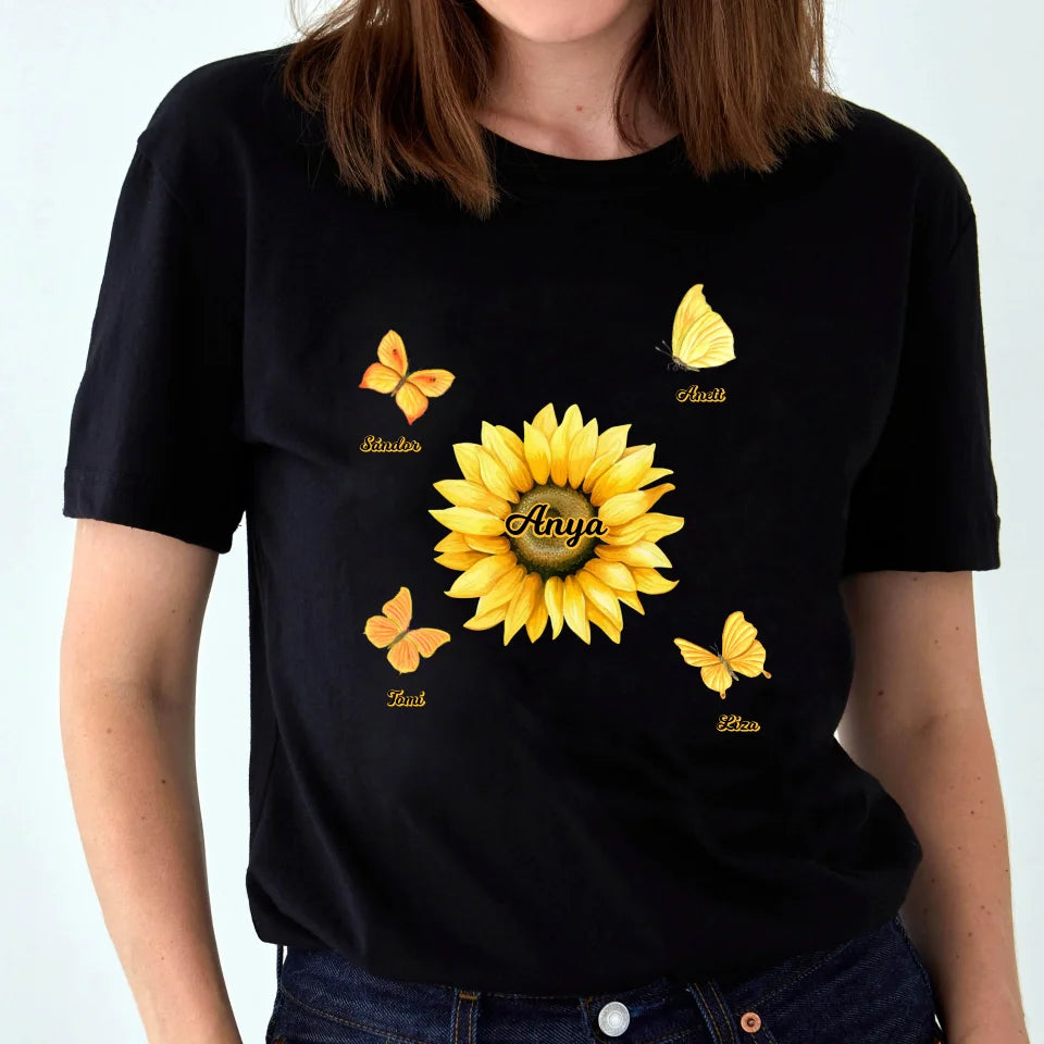 Egyedi Anya, Mama napraforgós póló pillangókkal - akár 8 gyerekkel