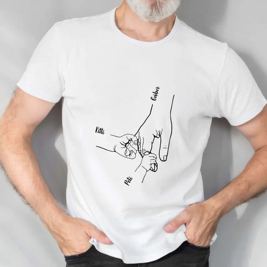 Apa és gyerekei kézen fogva körvonal akár 5 gyerekkel férfi póló