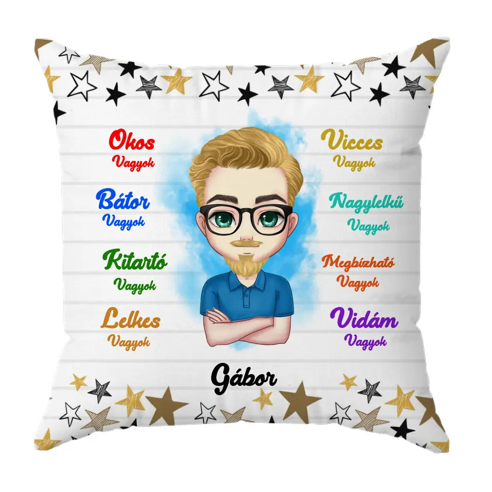 Egyedi tulajdonságok férfi és női karakterekkel párna