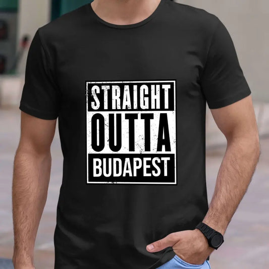 Straight outta egyedi várossal póló - férfi