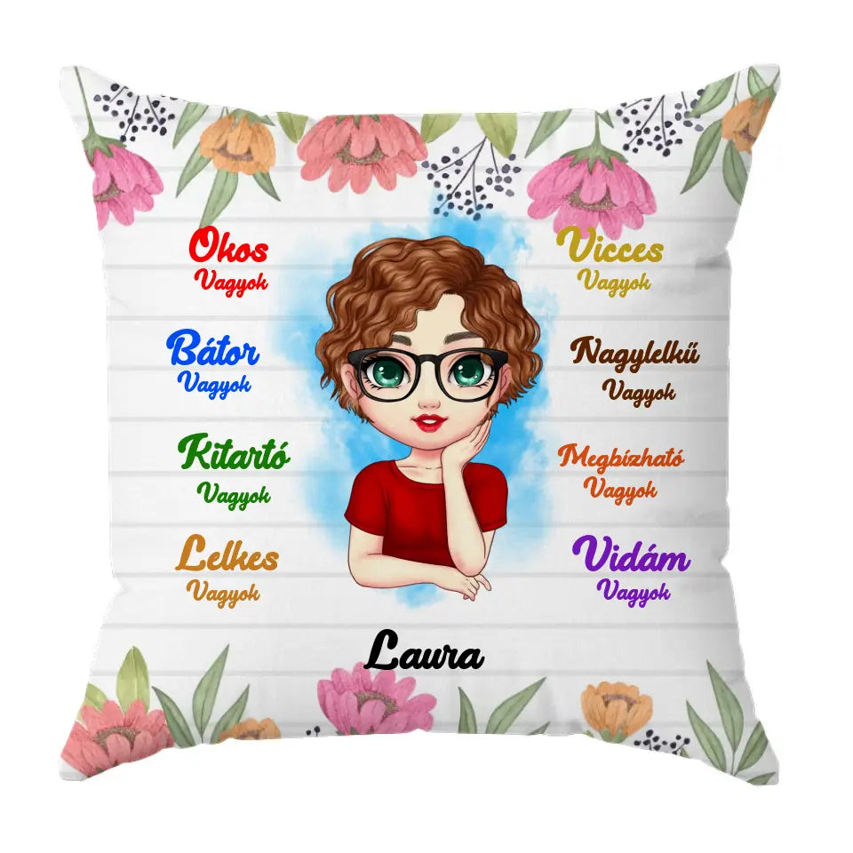 Egyedi tulajdonságok női és férfi karakterekkel párna