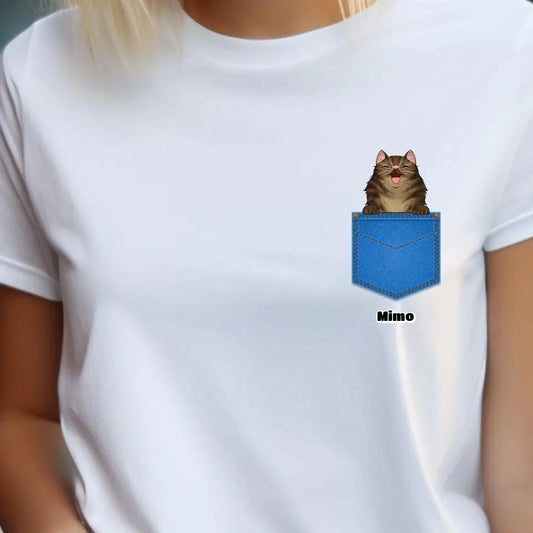 Egyedi házi kedvenc zsebes póló - macskával és kutyával - női, férfi