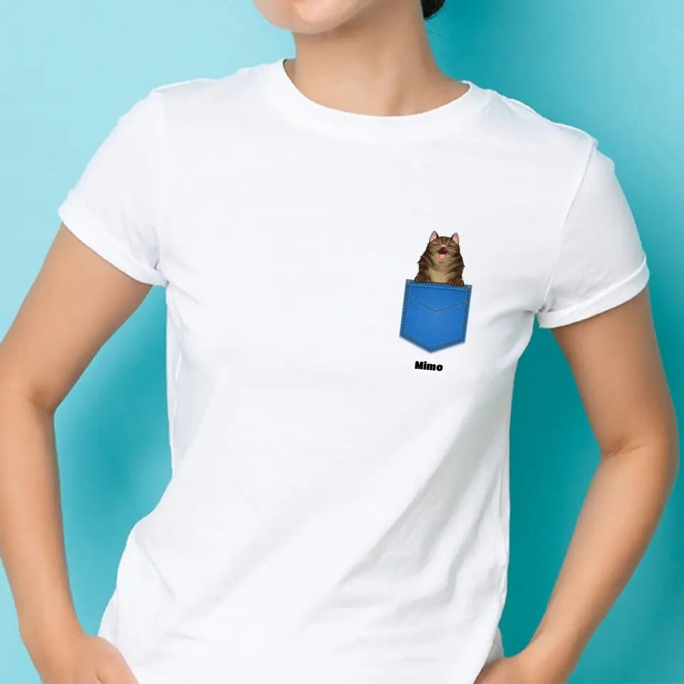 Egyedi házi kedvenc zsebes póló - macskával és kutyával - férfi, női