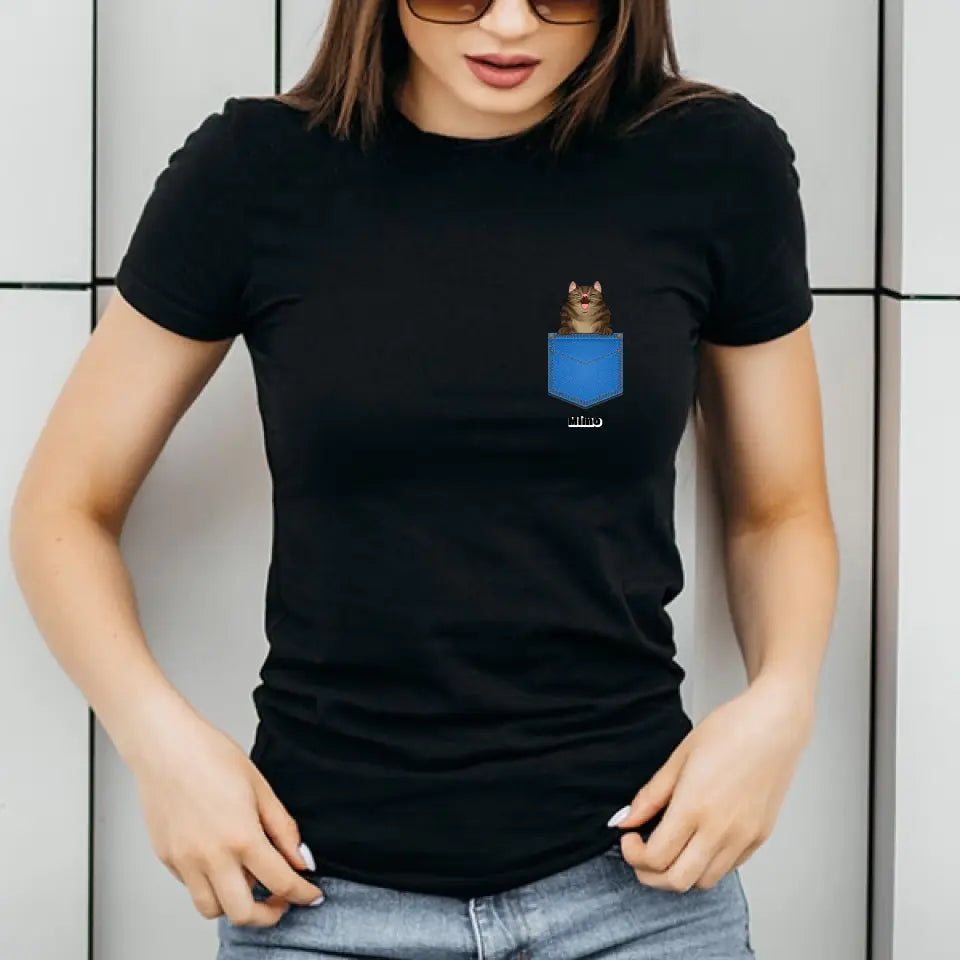 Egyedi házi kedvenc zsebes póló - macskával és kutyával - férfi, női