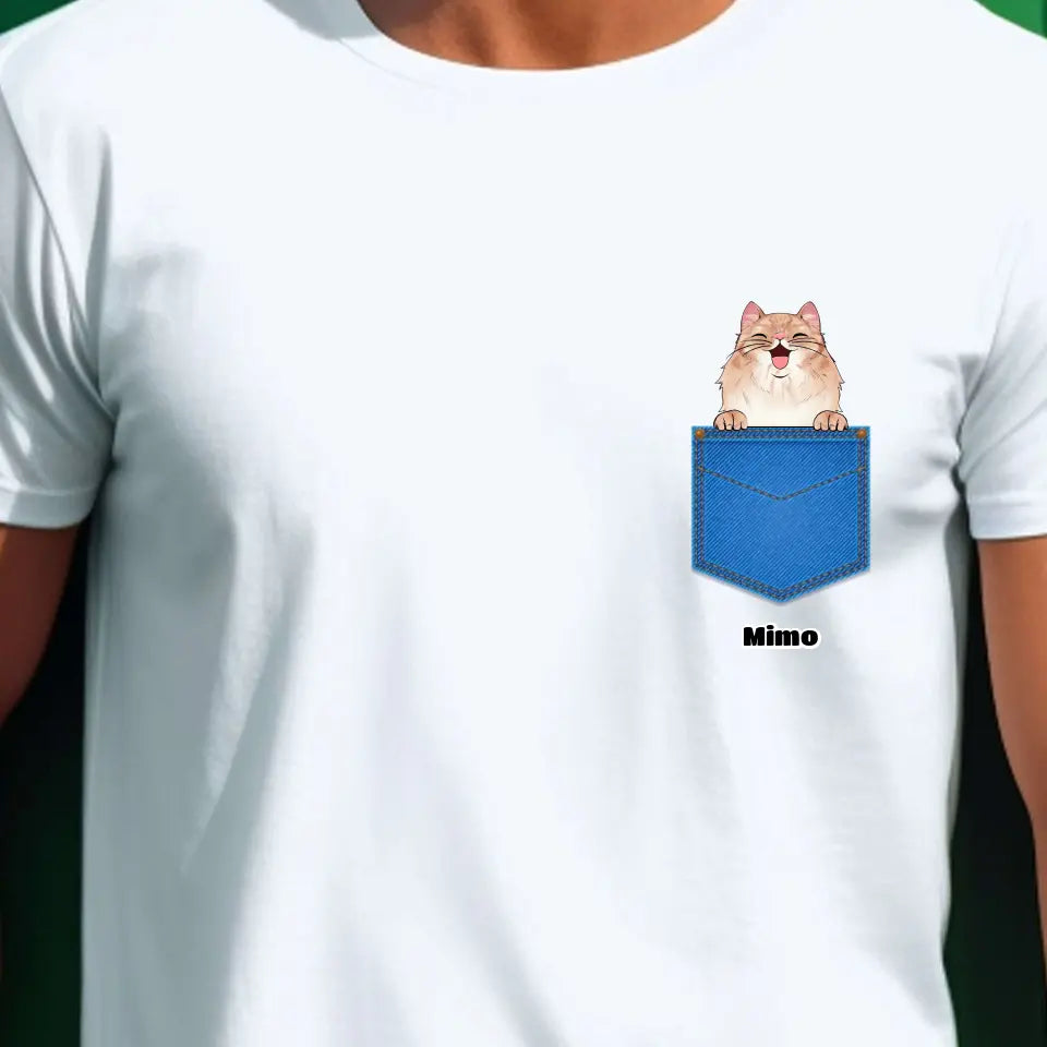 Egyedi házi kedvenc zsebes póló - macskával és kutyával - férfi, női