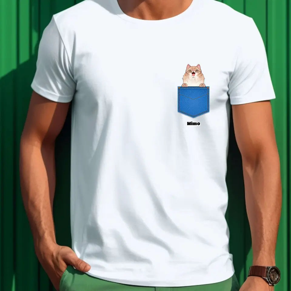 Egyedi házi kedvenc zsebes póló - macskával és kutyával - férfi, női