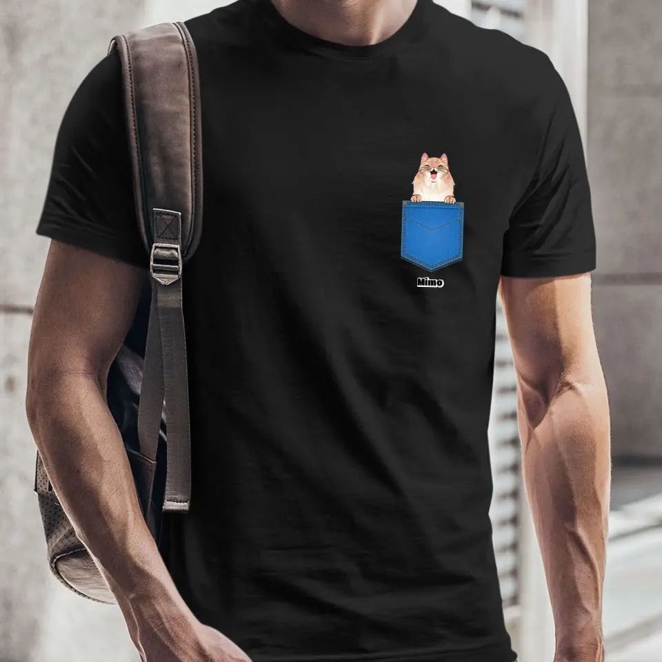 Egyedi házi kedvenc zsebes póló - macskával és kutyával - férfi, női