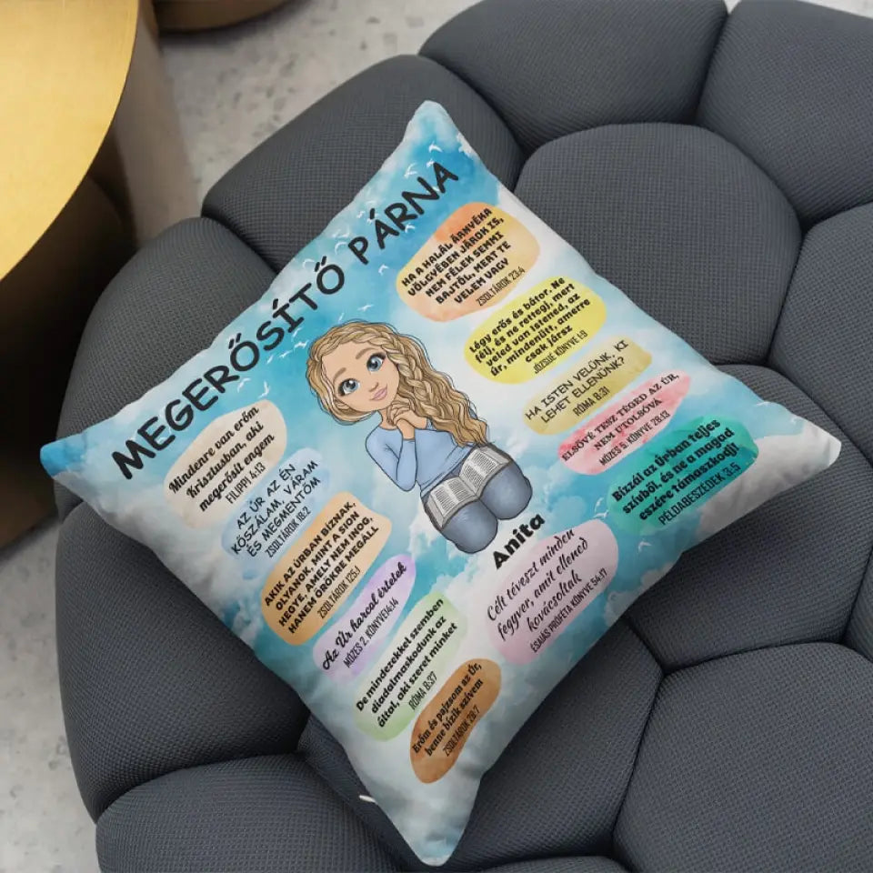 Megerősítő párna női karakterrel