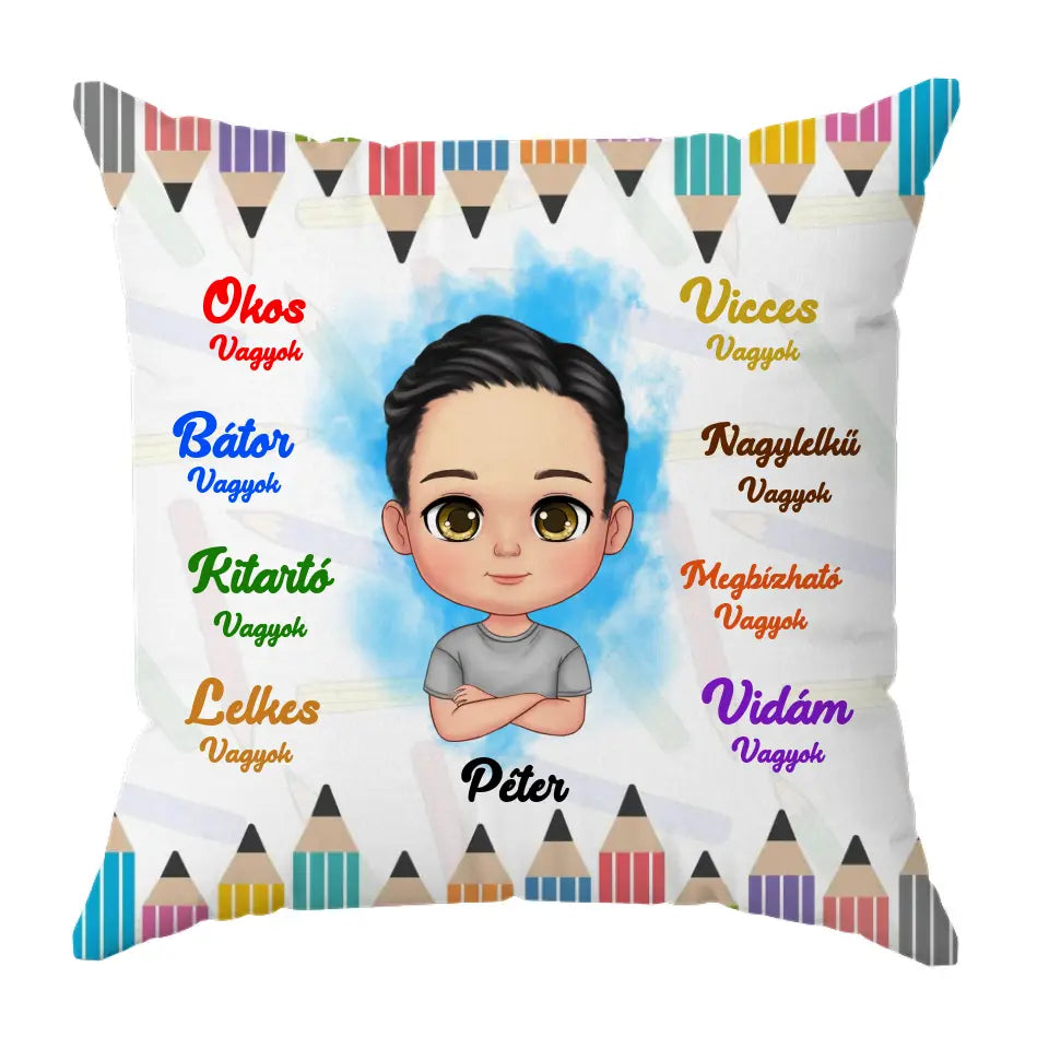 Egyedi tulajdonságok gyerek karakterekkel párna - fiú