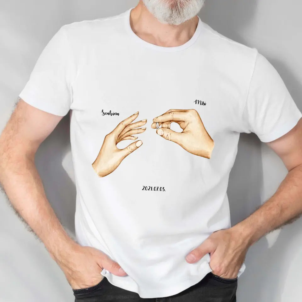 Esküvői évfordulós, névvel és dátummal póló - férfi, női