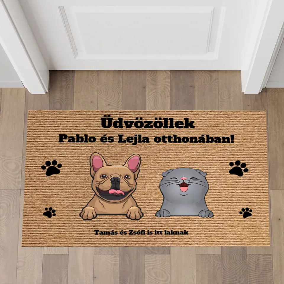Üdvözöllek ... otthonában egyedi 1-5 házi kedvenccel - lábtörlő
