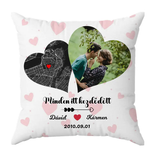 Minden itt kezdődött párna - térképpel és fényképpel