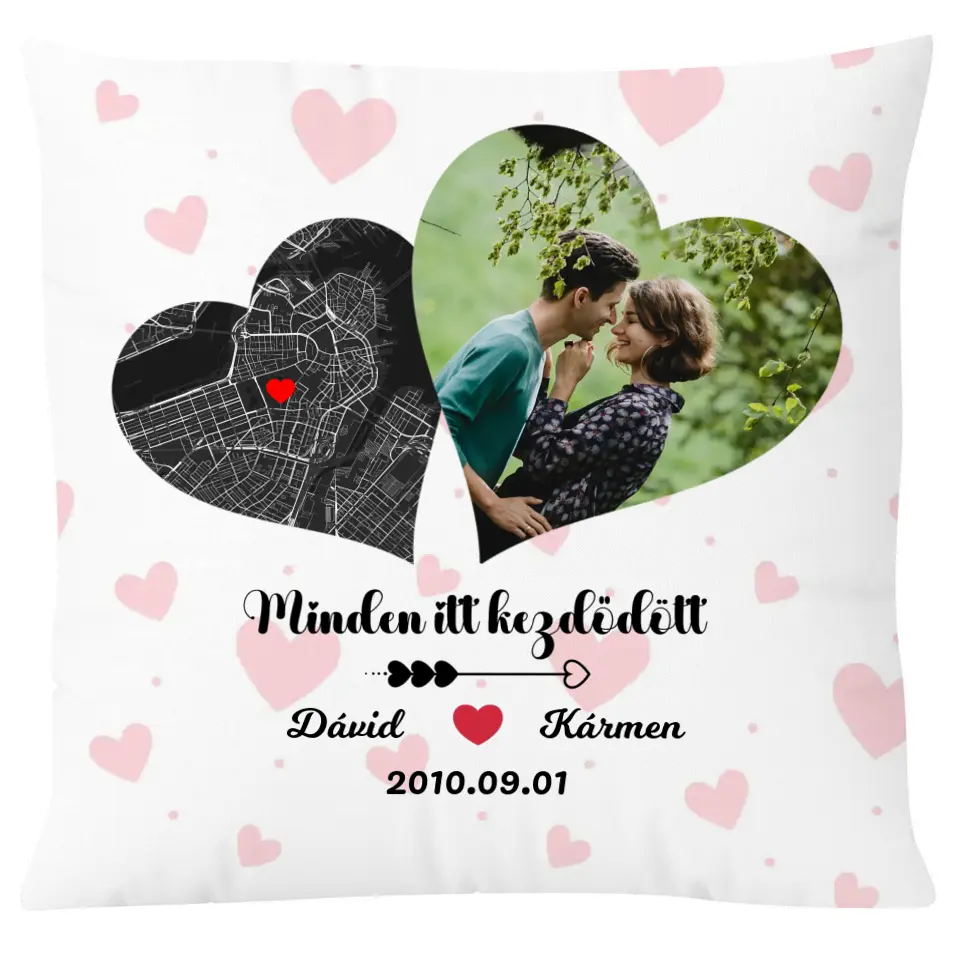 Minden itt kezdődött párna - térképpel és fényképpel