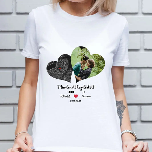 Minden itt kezdődött női, férfi póló - térképpel és fényképpel