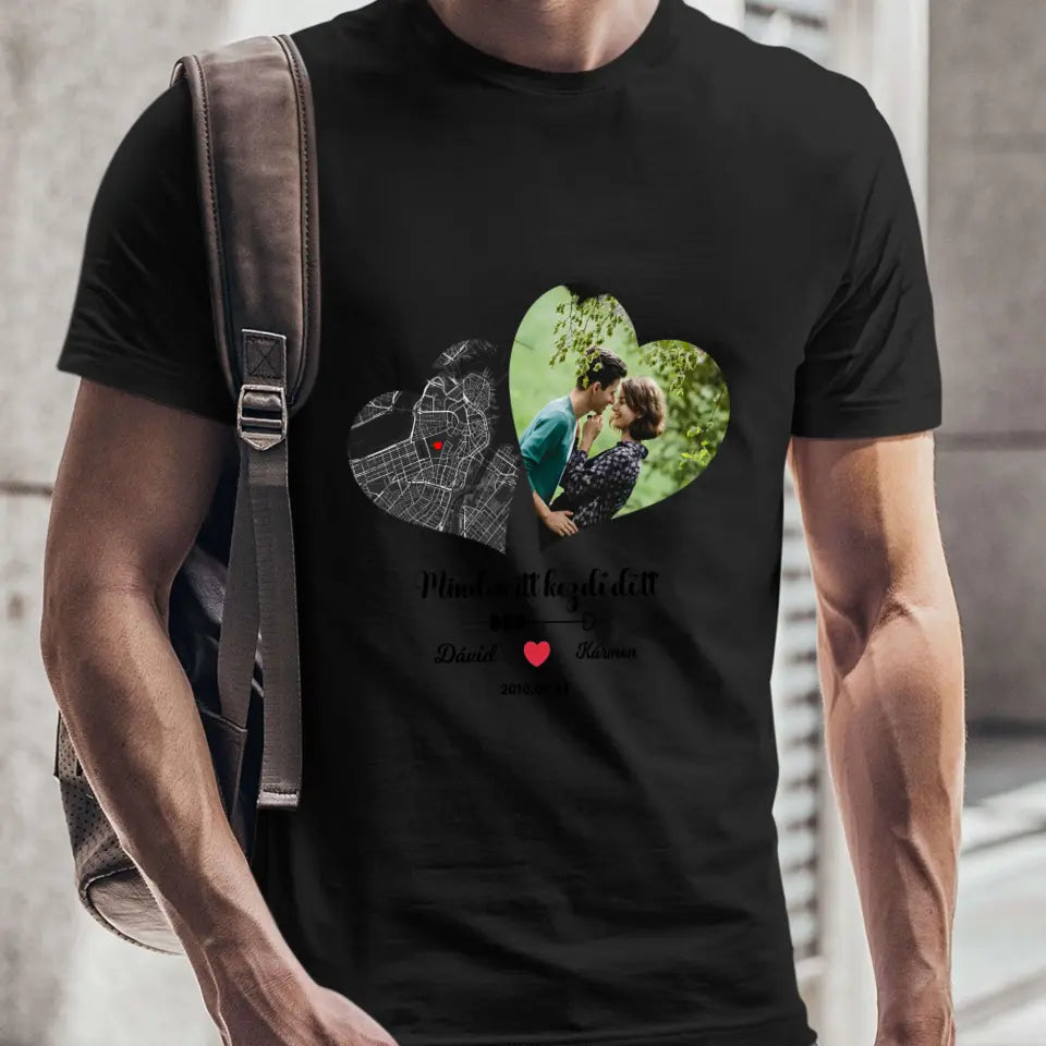 Minden itt kezdődött női, férfi póló - térképpel és fényképpel