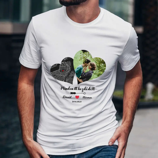 Minden itt kezdődött férfi, női póló - térképpel és fényképpel