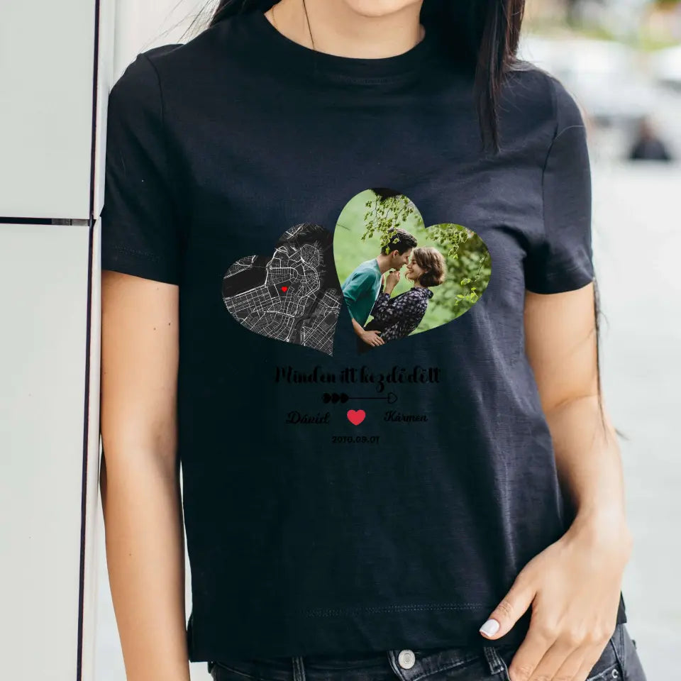 Minden itt kezdődött férfi, női póló - térképpel és fényképpel