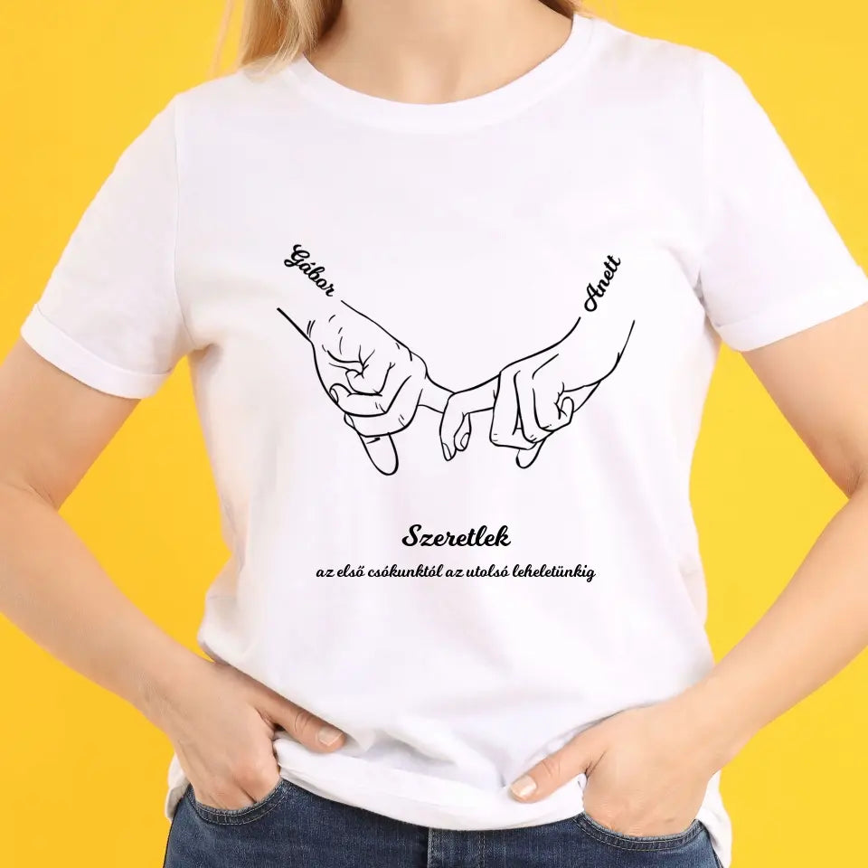 Couple hands póló névvel és egyedi szöveggel - férfi, női