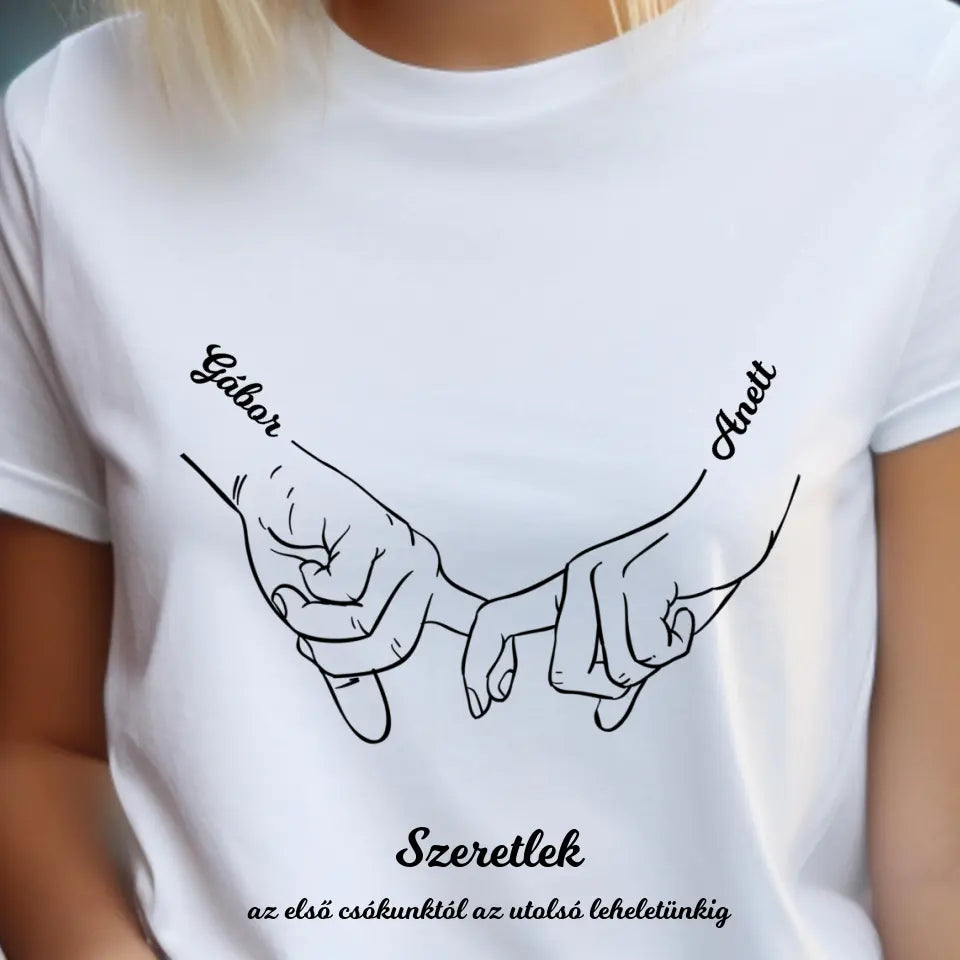 Couple hands póló névvel és egyedi szöveggel - férfi, női
