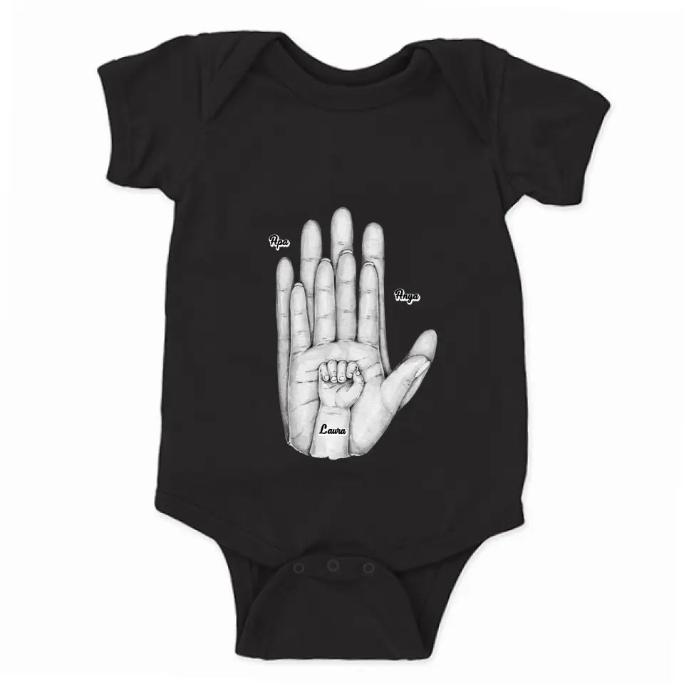 Family Palms Holding Hands 1-5 gyerekkel egyedi Baby body