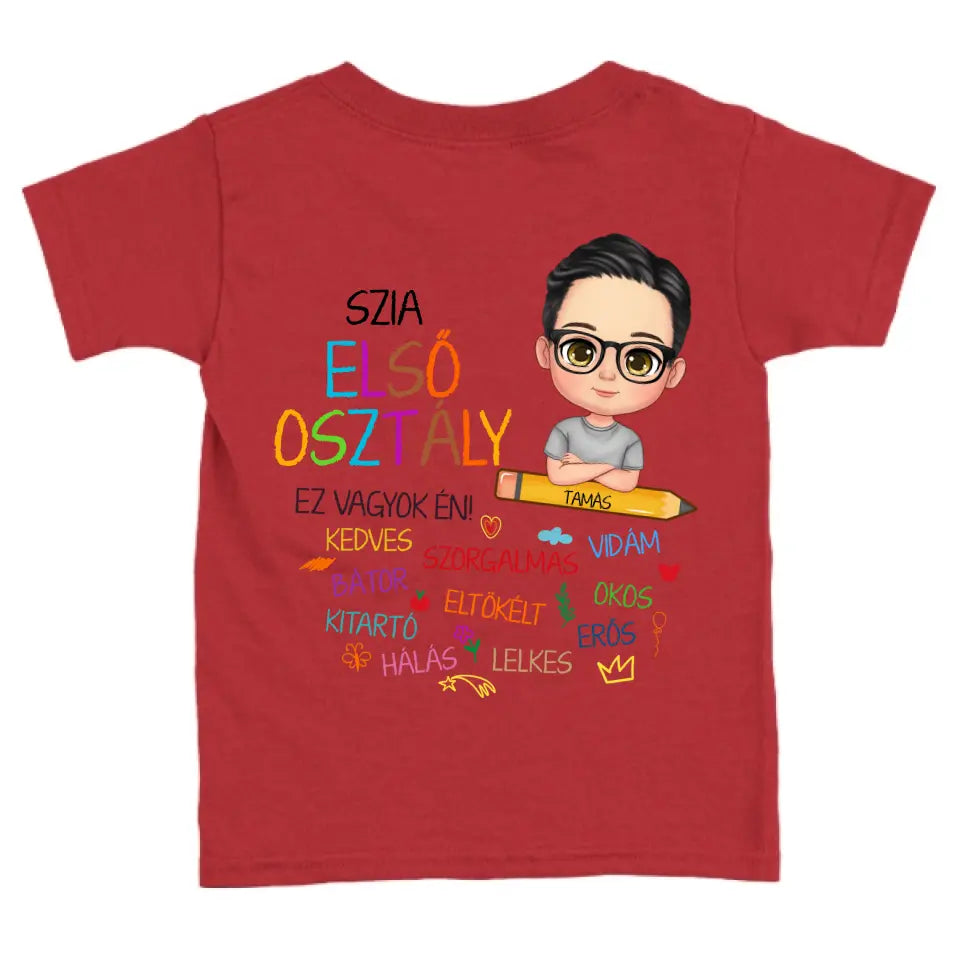 Egyedi motivációs, iskolás gyerek póló - fiú és lány karakterrel