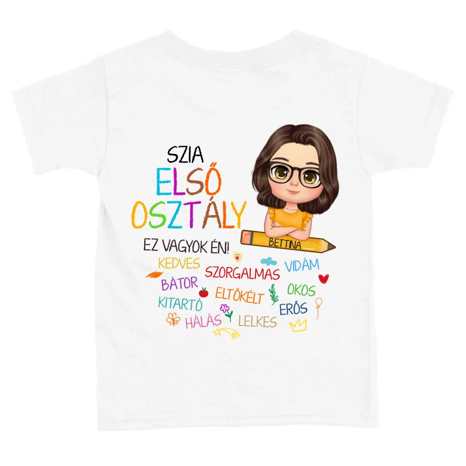 Egyedi motivációs, iskolás gyerek póló - lány és fiú karakterrel