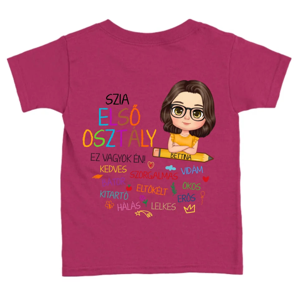 Egyedi motivációs, iskolás gyerek póló - lány és fiú karakterrel