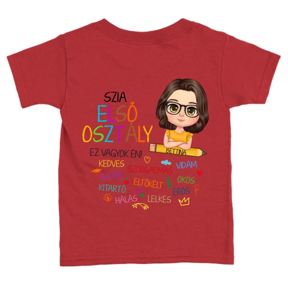 Egyedi motivációs, iskolás gyerek póló - lány és fiú karakterrel