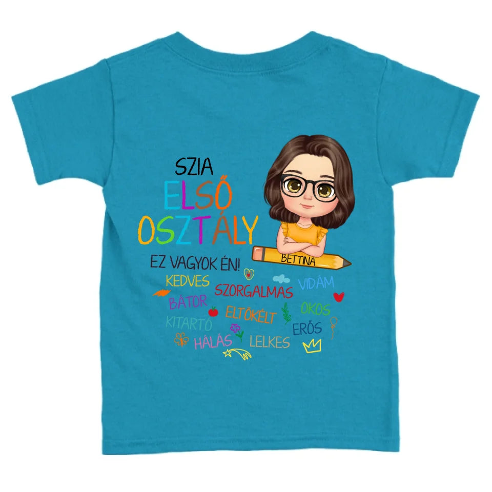 Egyedi motivációs, iskolás gyerek póló - lány és fiú karakterrel