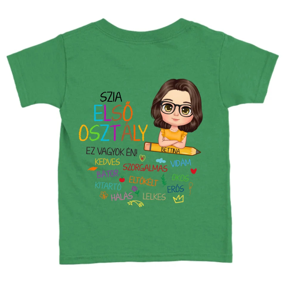 Egyedi motivációs, iskolás gyerek póló - lány és fiú karakterrel