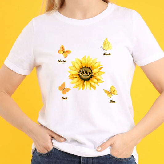 Egyedi Anya, Mama napraforgós póló pillangókkal - akár 8 gyerekkel