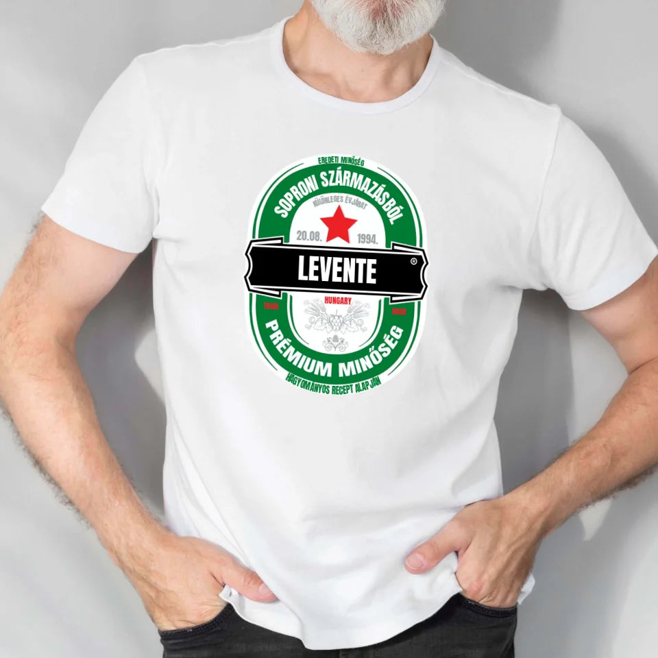 Egyedi neves sörös címkés férfi póló