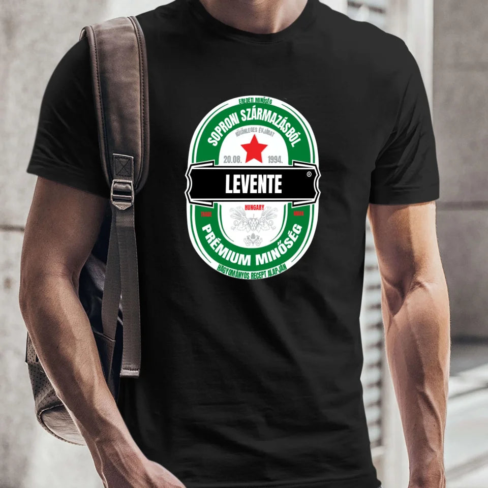 Egyedi neves sörös címkés férfi póló