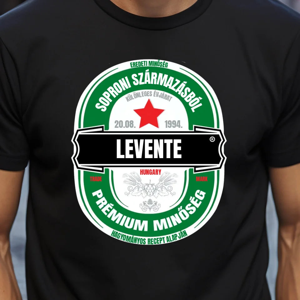 Egyedi neves sörös címkés férfi póló