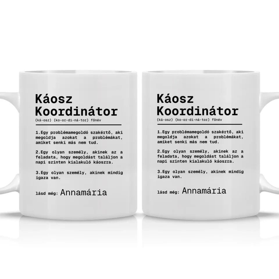 Káosz koordinátor egyedi névvel bögre