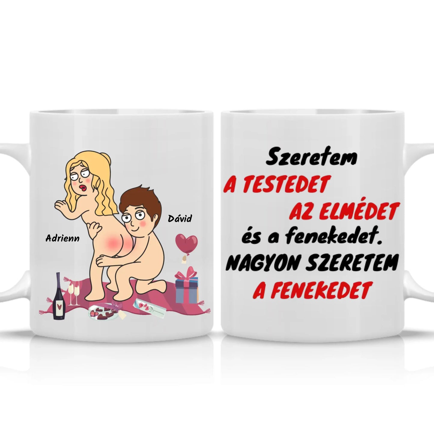 Egyedi - szeretem a testedet, elmédet és fenekedet bögre