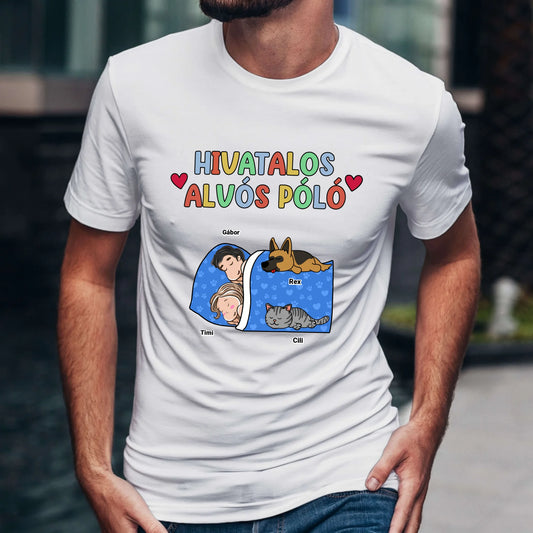 Hivatalos páros alvós póló egyedi gazdi és házi kedvenccel póló - férfi, női póló