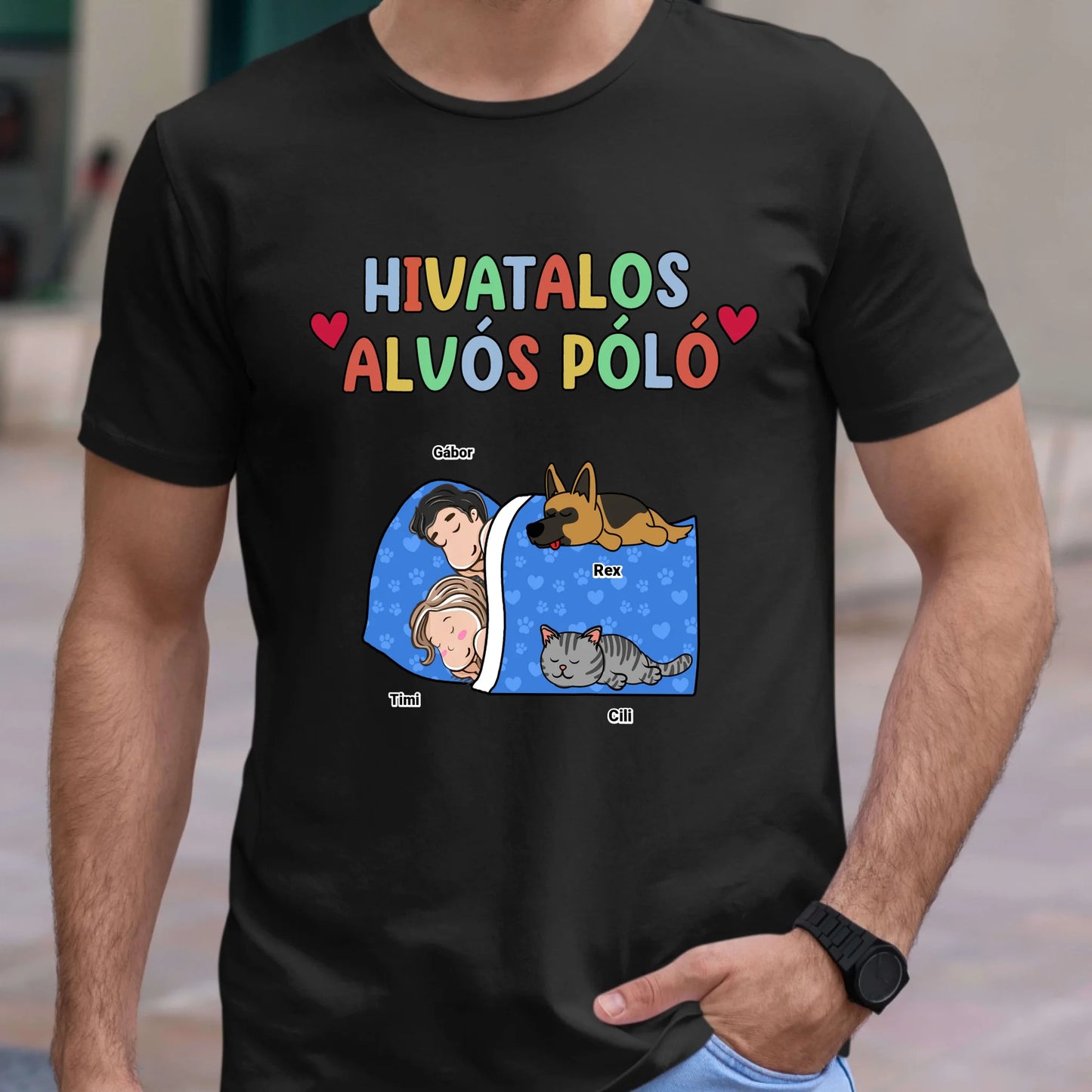 Hivatalos páros alvós póló egyedi gazdi és házi kedvenccel póló - férfi, női póló