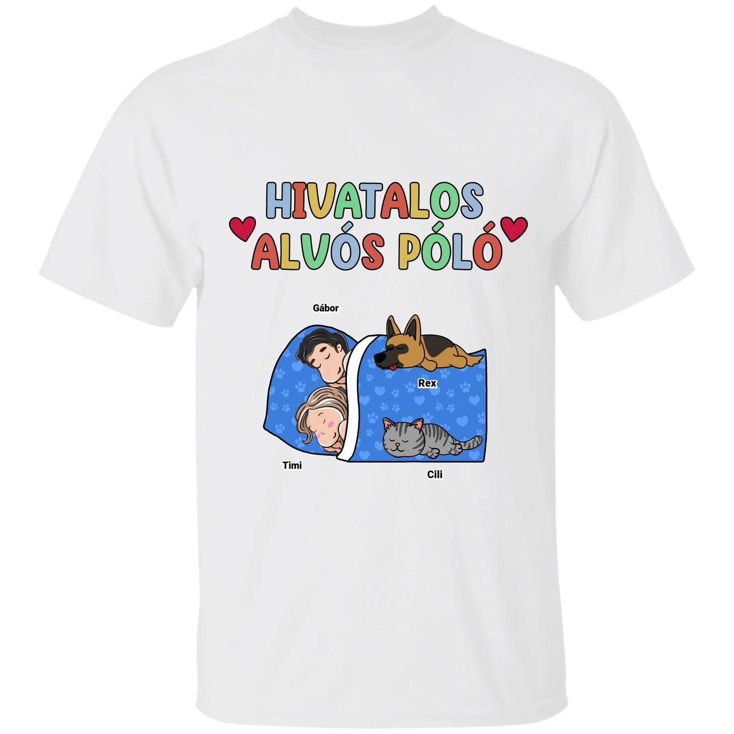 Hivatalos páros alvós póló egyedi gazdi és házi kedvenccel póló - férfi, női póló
