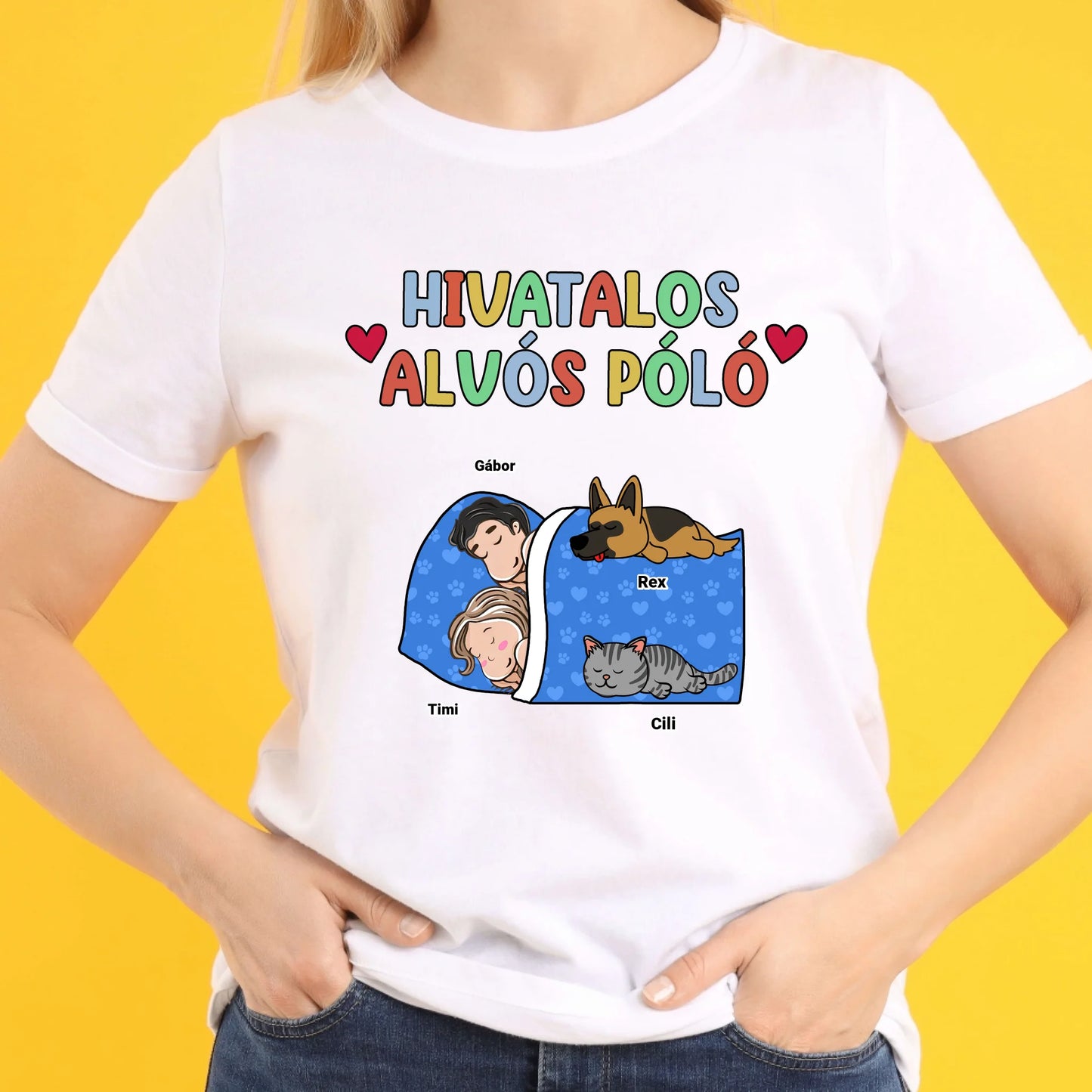 Hivatalos páros alvós póló egyedi gazdi és házi kedvenccel póló - férfi, női póló