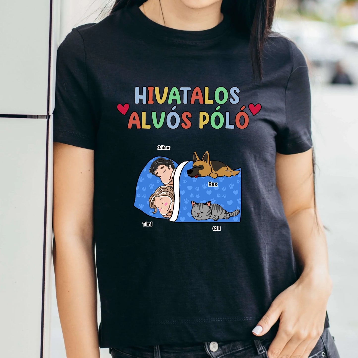 Hivatalos páros alvós póló egyedi gazdi és házi kedvenccel póló - férfi, női póló